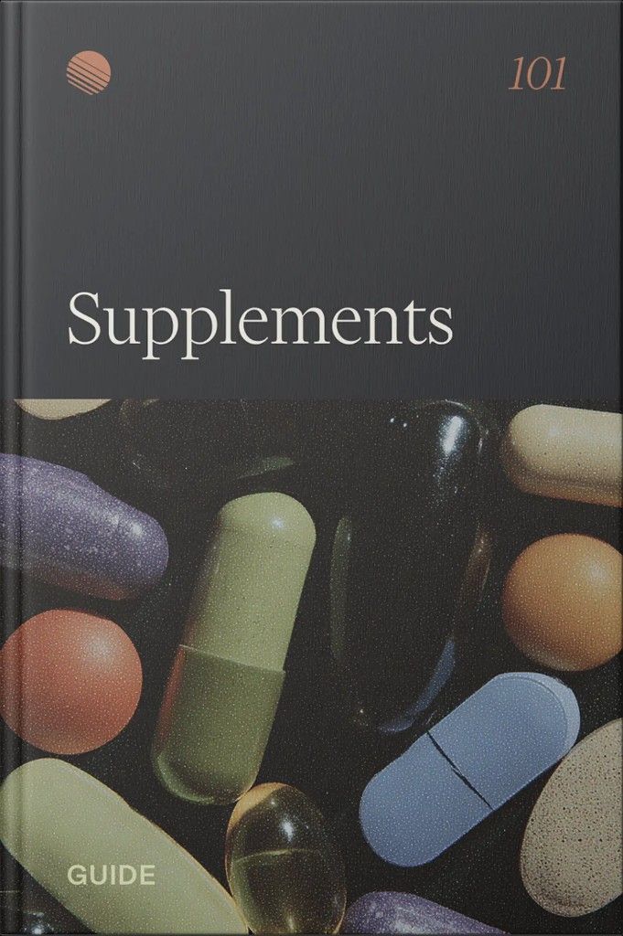 Guide cover reading 'Supplements' above assorted colorful pills, capsules, and softgels.