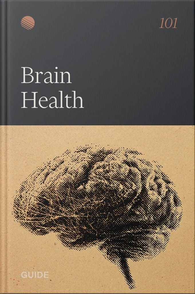 Guide cover reading 'Brain Health' above a vintage-style black illustration of a human brain on a tan paper background.