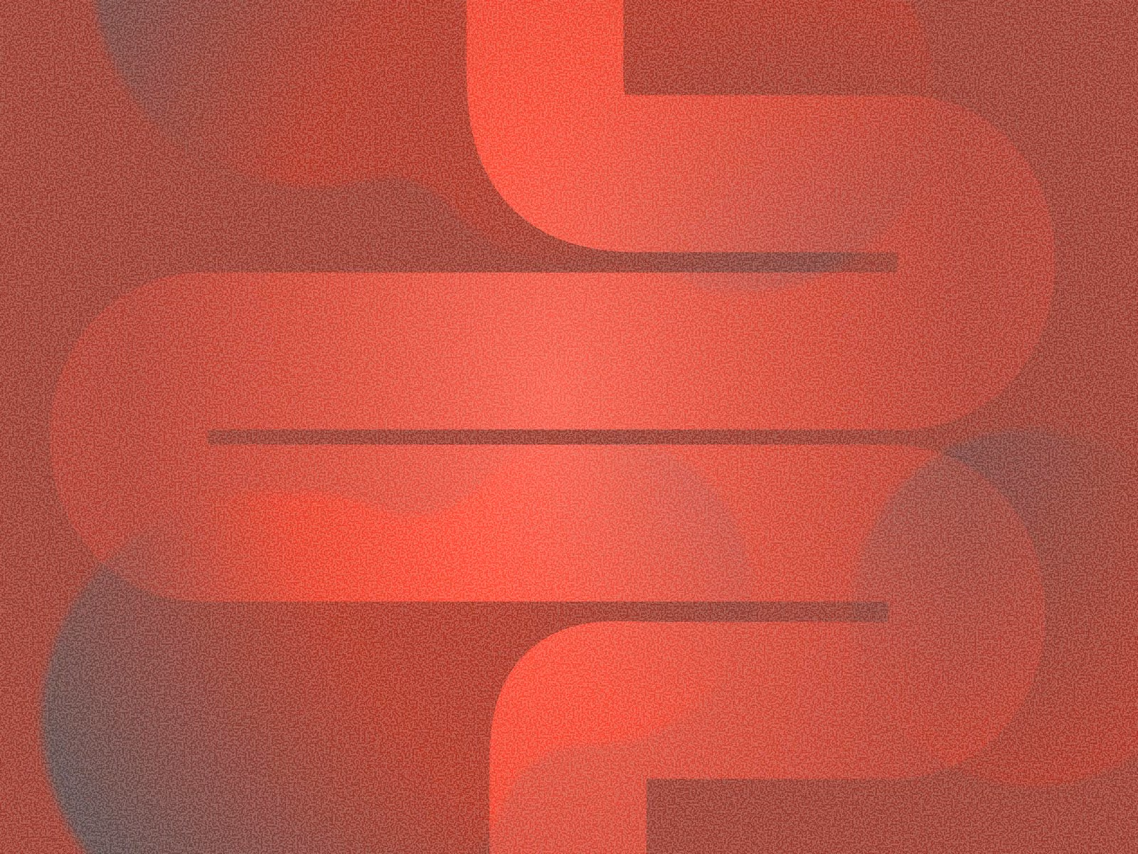 Abstract red illustration of a folded, tube-like shape in stacked horizontal bands, with a grainy texture and soft gradients from bright red to dark maroon.