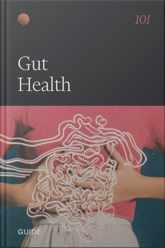 Guide cover reading 'Gut Health' above hands holding an abdomen with a glowing digestive tract illustration.