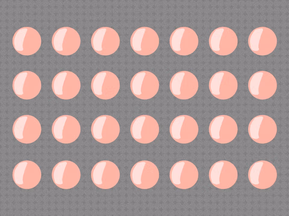 Illustrated grid of pink birth control pills.