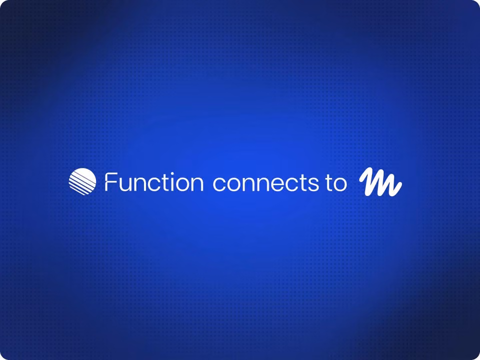 Function logo and the text "Function connects to" followed by a Muse logo, in white on a dark blue gradient background with a subtle dotted texture.