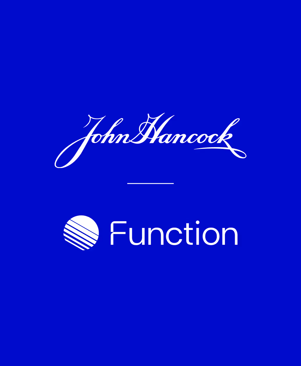 John Hancock and Function wordmarks stacked on a bright blue background.